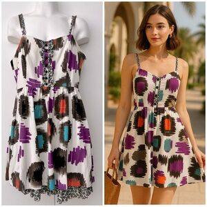 KENSIE | Pretty Mix Print Linen and Silk Global Printed Fit & Flare Dress
